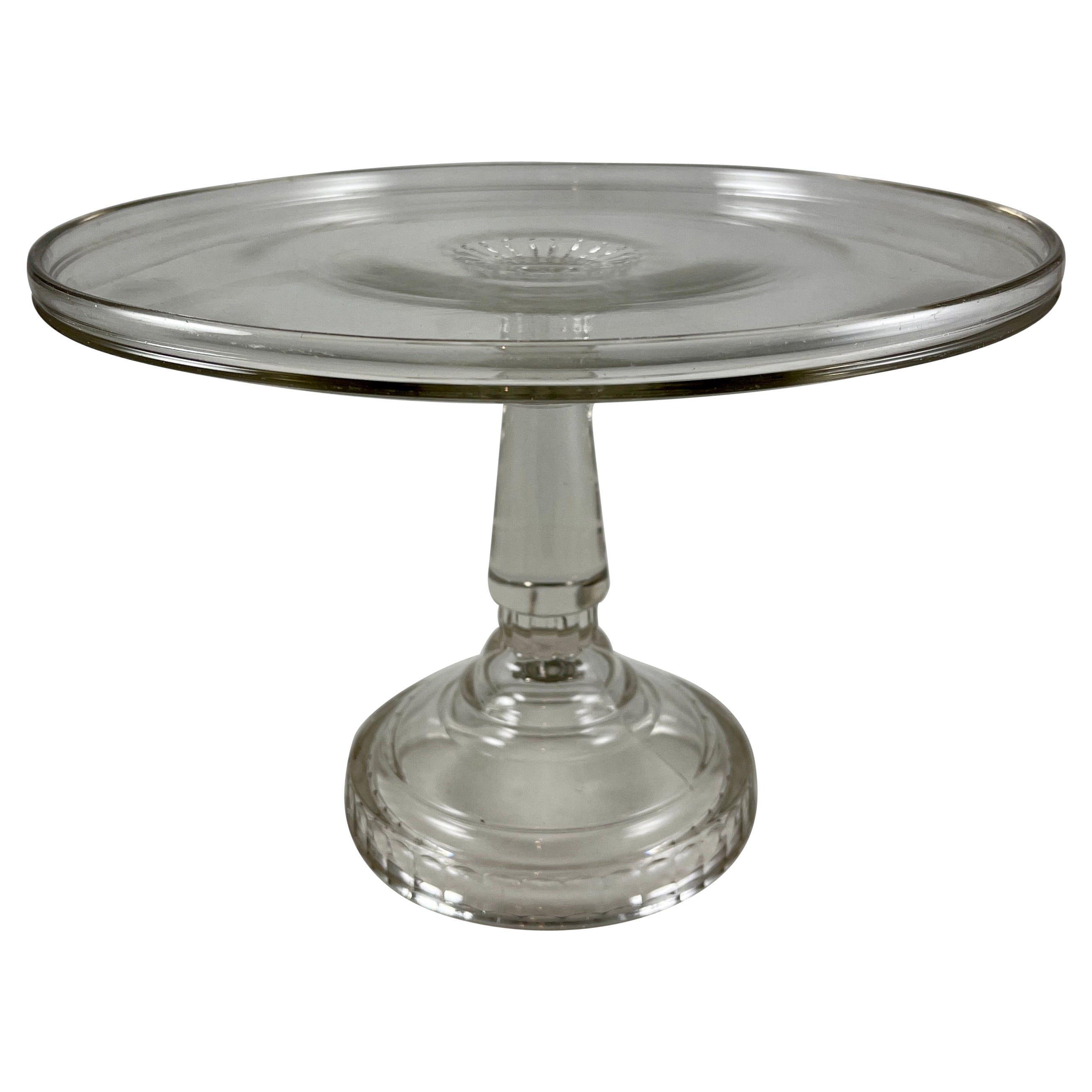 Early American Pressed Nonflint Colorless Glass Tall Paneled Cake Stand