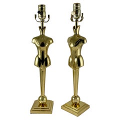 Vintage French Mid-Century Tall Brass Gentlemans' Clothier Mannequin Torso Lamps, a Pair