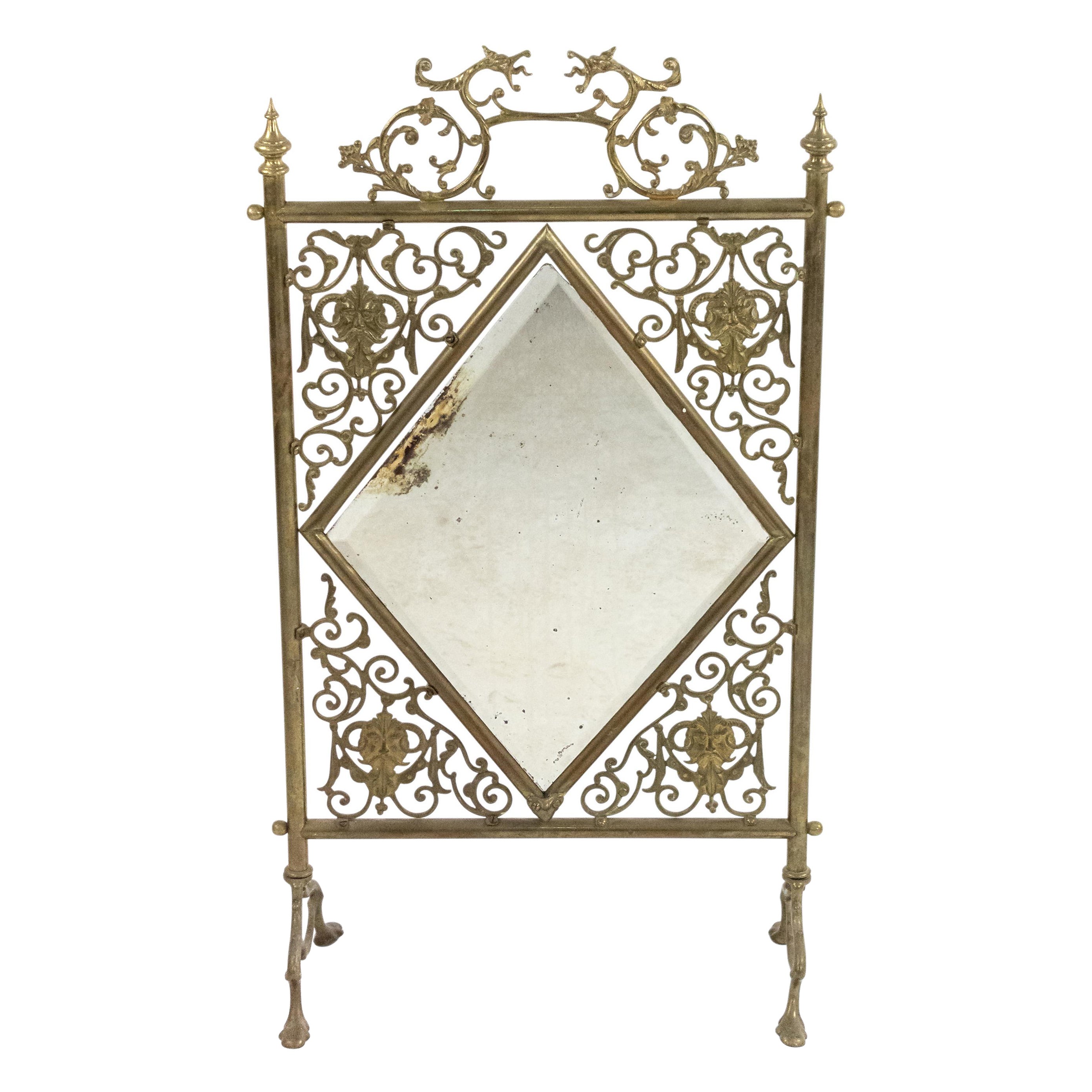 French Victorian Brass Fire Screen For Sale