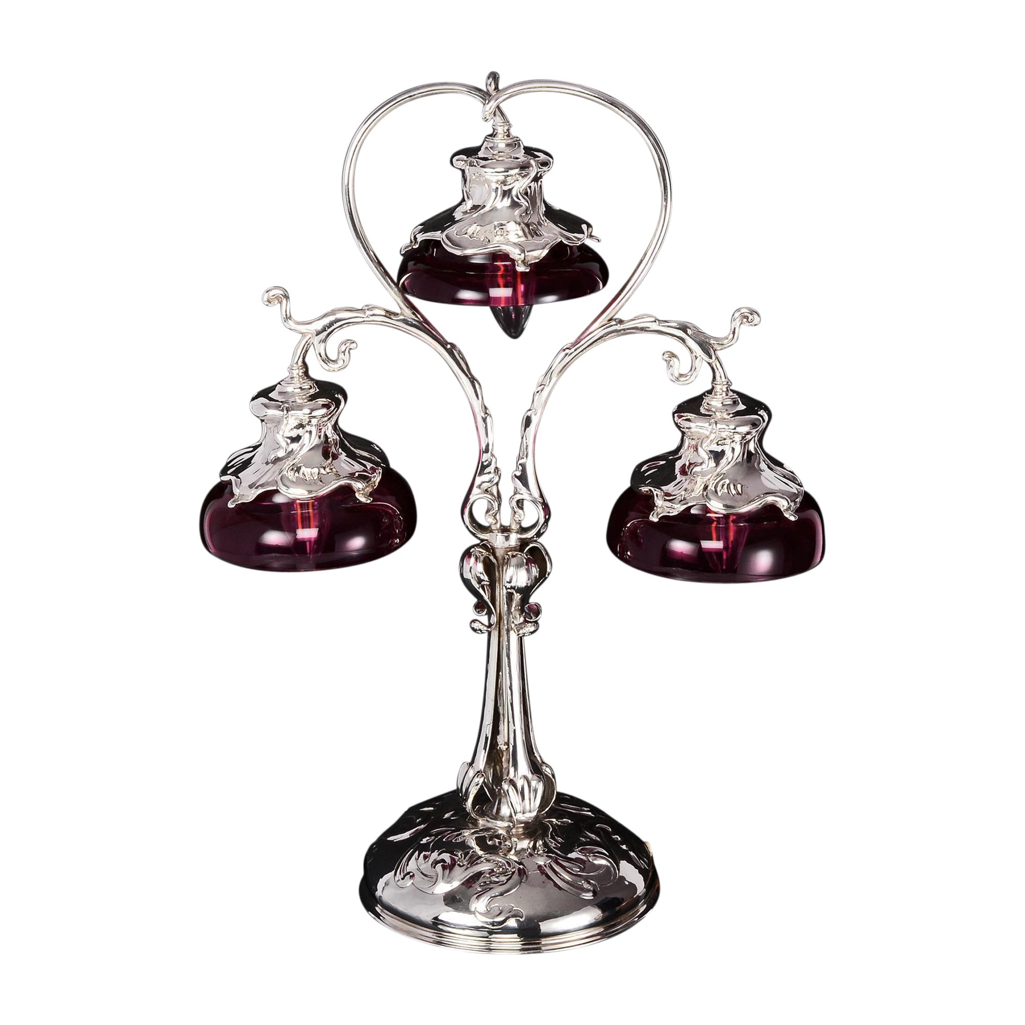 Rara lampada da tavolo in argento Art Nouveau in vendita