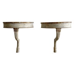 19th Century White-Grey French Pair of Pinewood Provencal Wall Console Tables