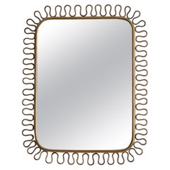 Italian Designer, Small Modernist Mirror, Brass, Mirror Glass, Italy, 1940s