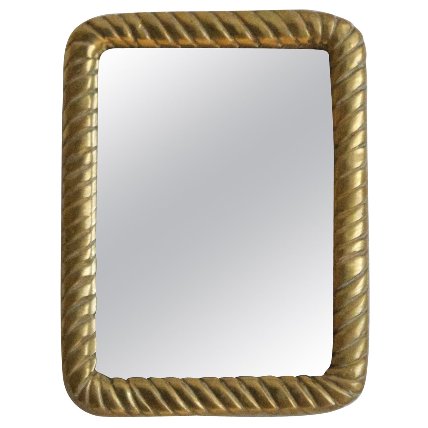 Italian Designer, Very Small Modernist Mirror, Brass, Mirror Glass, Italy, 1940s