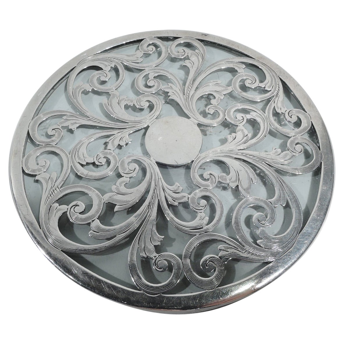 American Art Nouveau Silver Overlay Trivet by The Merrill Shops