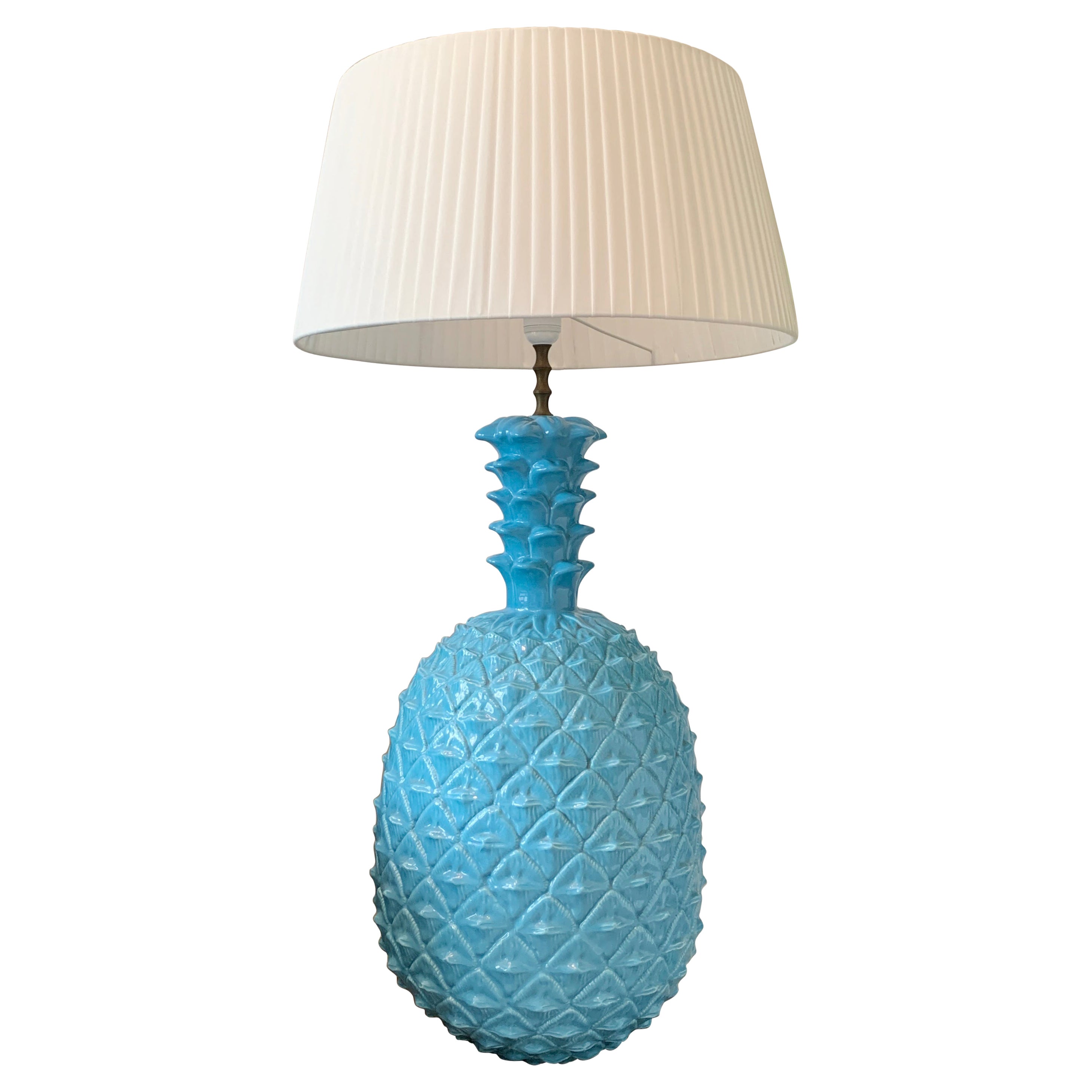 Large Blue Italian Ceramic Pineapple Lamp, 1960's