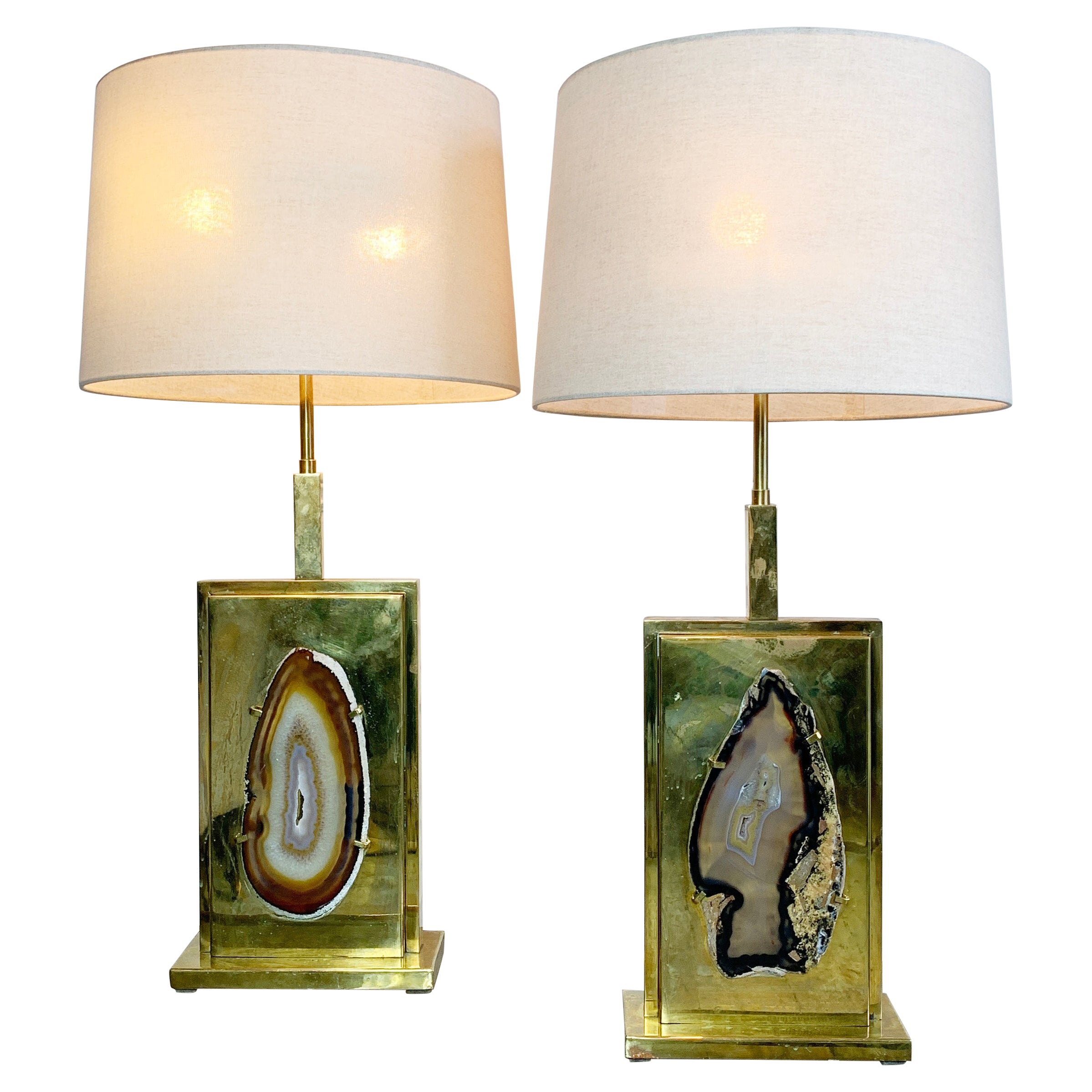 Willy Daro Gold Agate Table Lamps 1970's For Sale