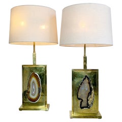 Willy Daro Agate and Brass Table Lamps 1970's