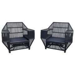 Large Stick Rattan Arm Chairs