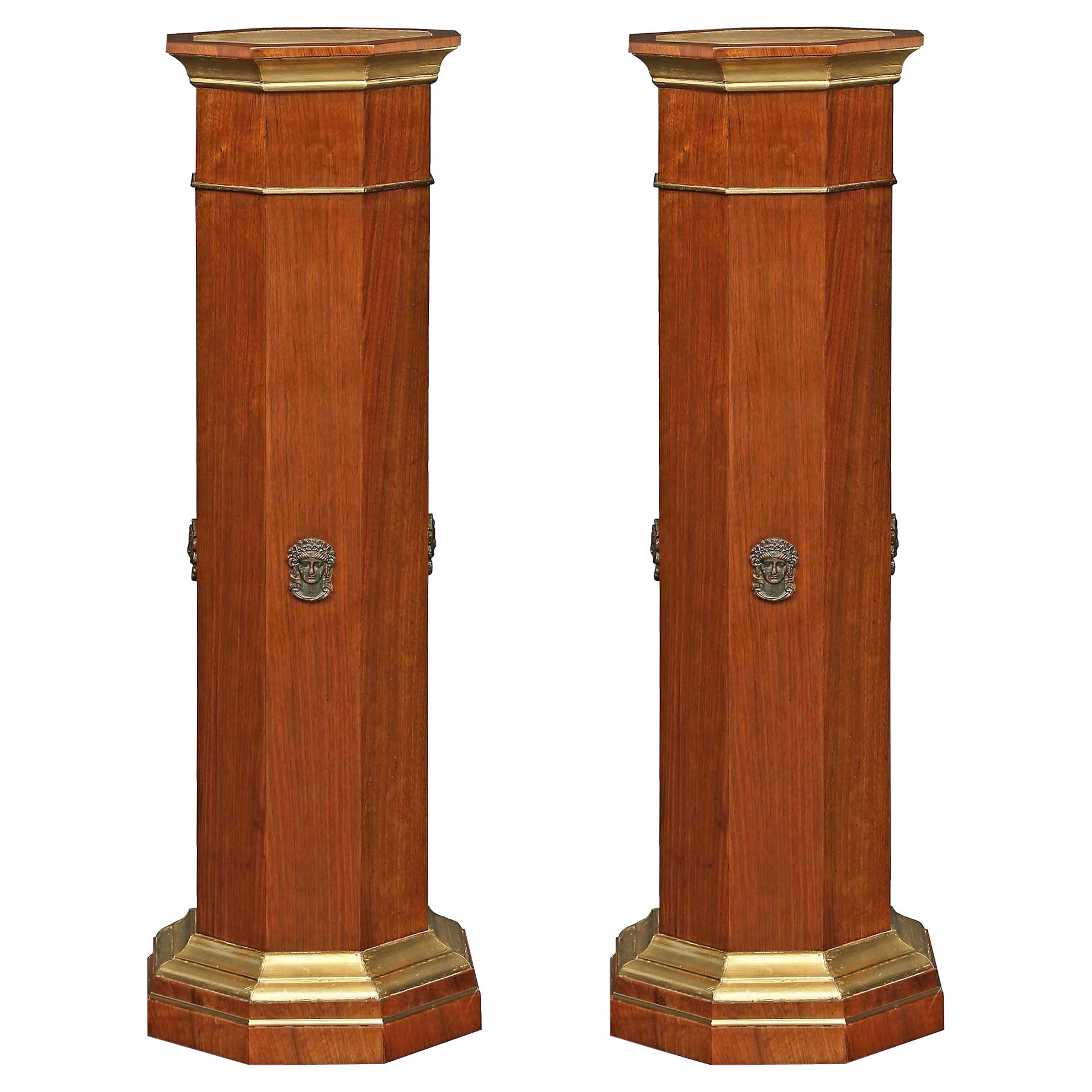 Pair of French 19th Century Neoclassical Style Walnut Octagonal Pedestals