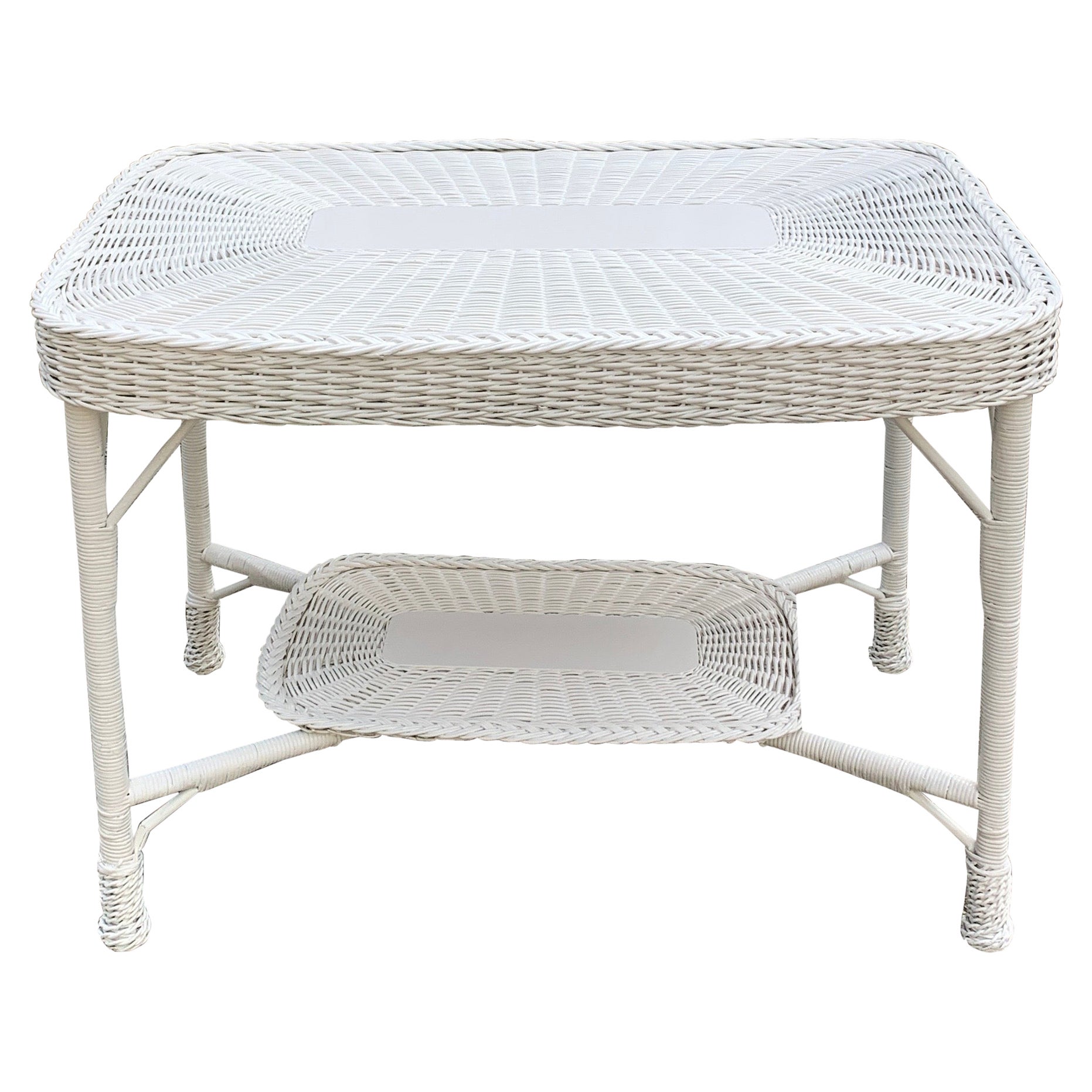 Antique White Wicker Table 