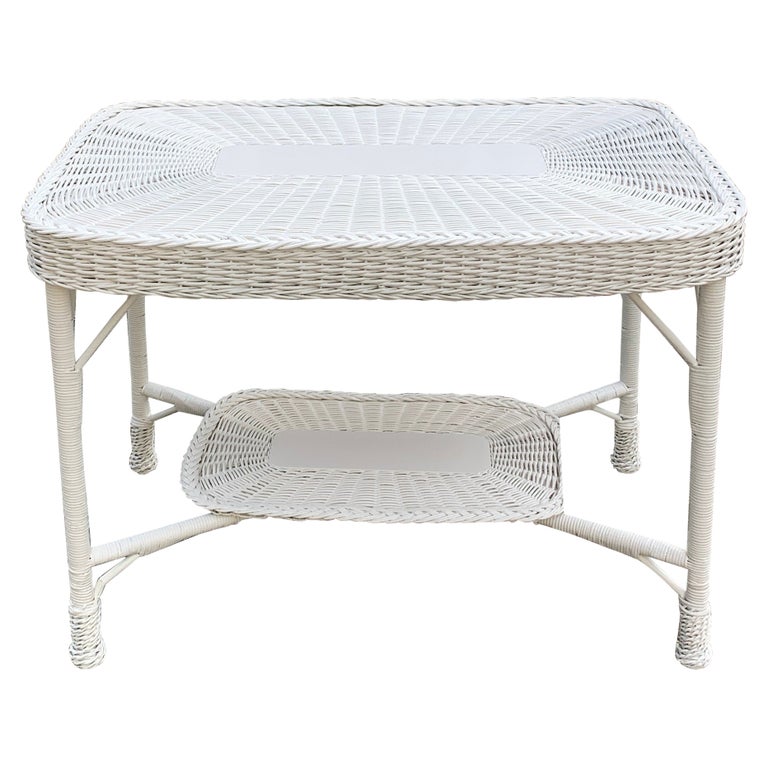 Antique White Wicker Table For Sale at 1stDibs vintage white wicker