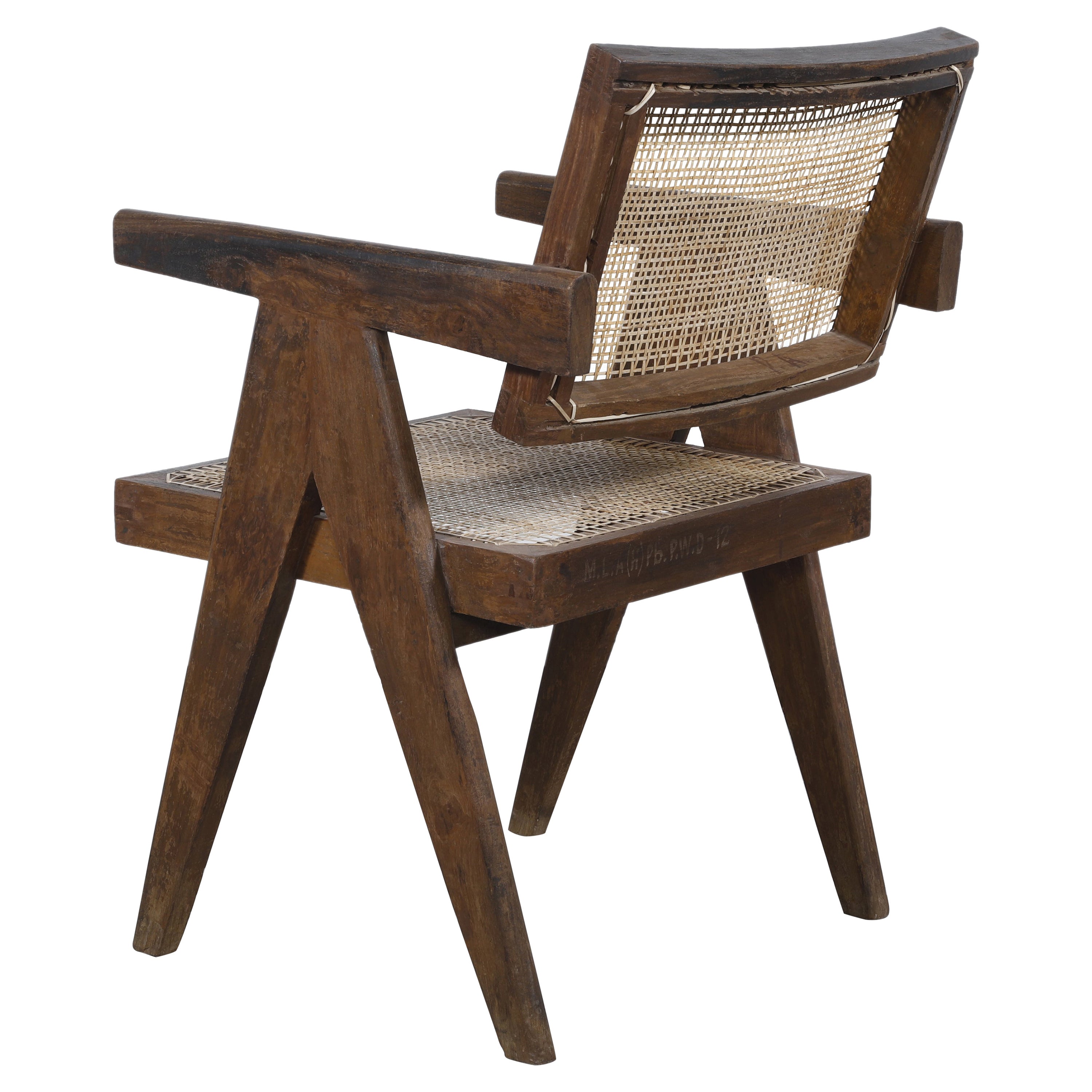 Pierre Jeanneret Office Cane Chair with letters  Authentic Mid-Century Modern