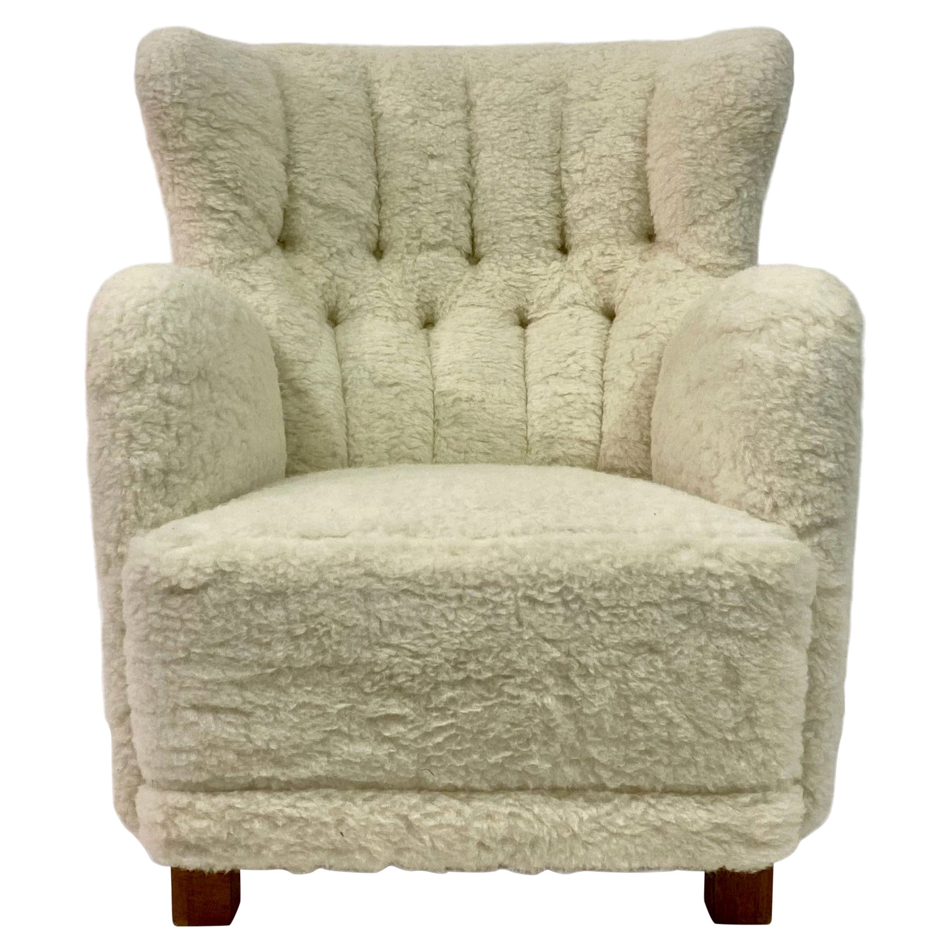 Large Danish Armchair in Lambswool For Sale