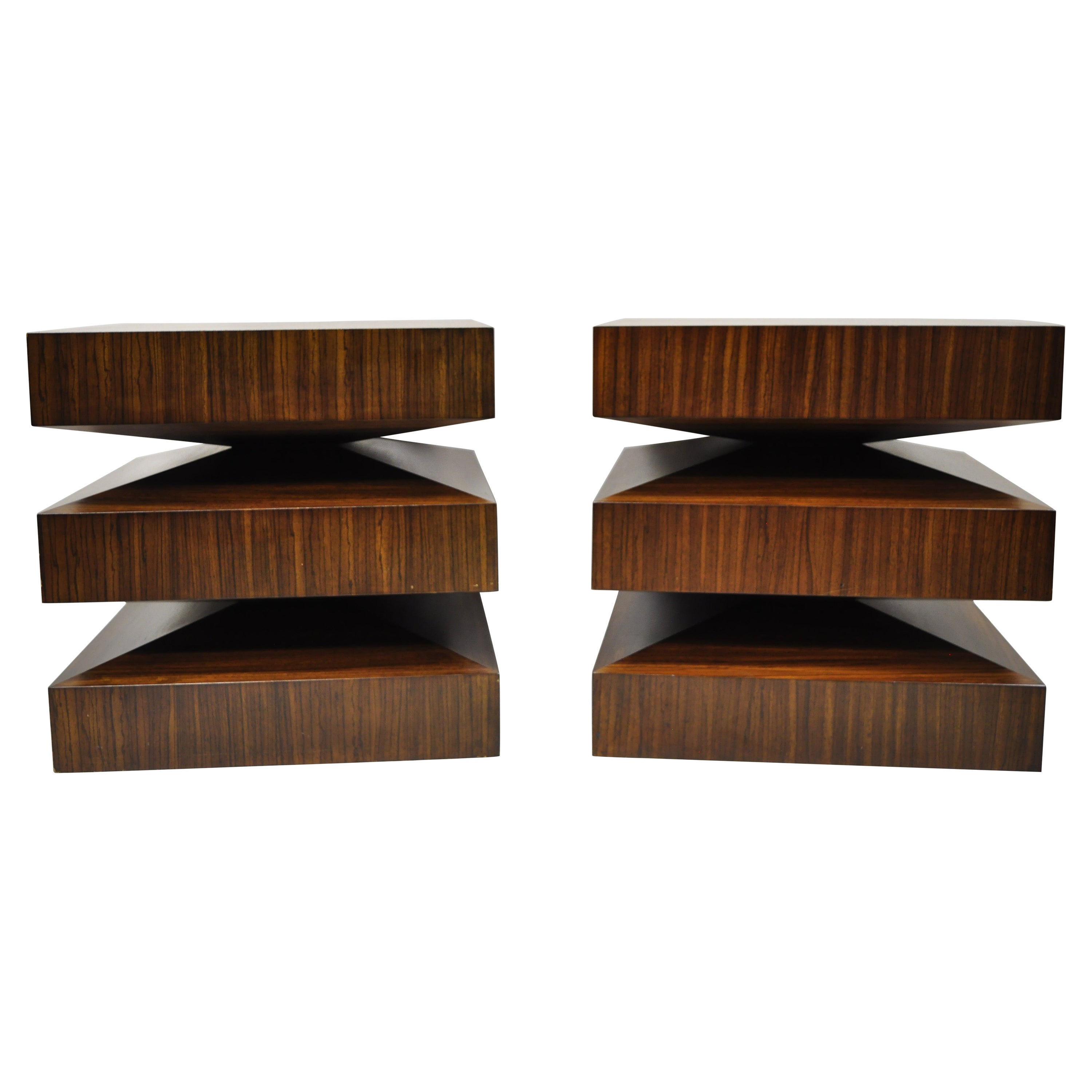 Circle and Square Wood Veneer and Grey Lacquered End Table For Sale at