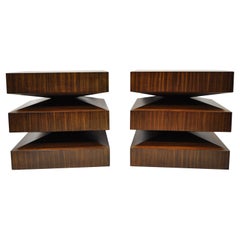 Global Views In and Out Zebra Wood Stacked Square End Tables - a Pair