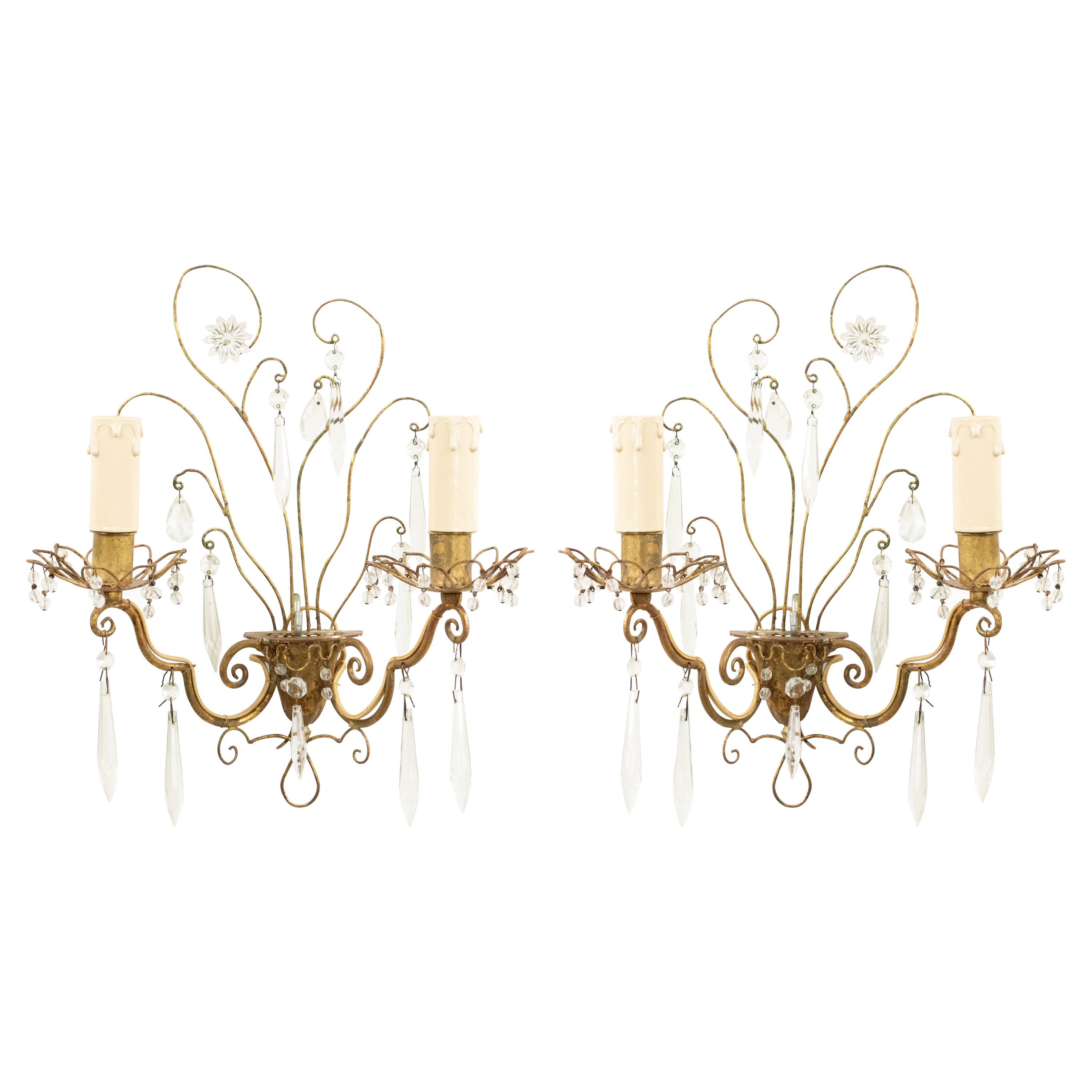 Pair of Maison Bagues French Mid-Century Gilt Metal Wall Sconces