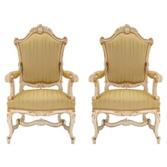 Pair of Italian 19th Century Patinated and Giltwood Venetian Armchairs