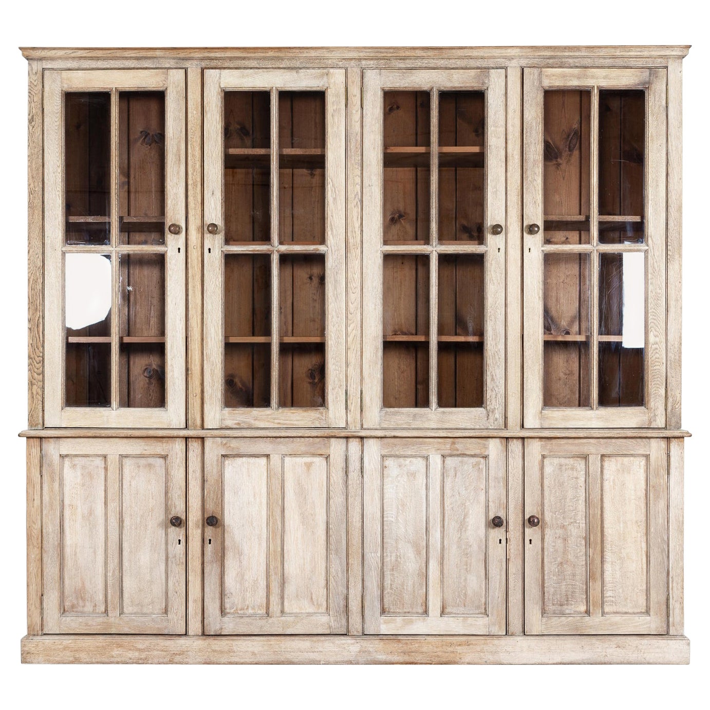 Large English Bleached Oak Glazed Bookcase