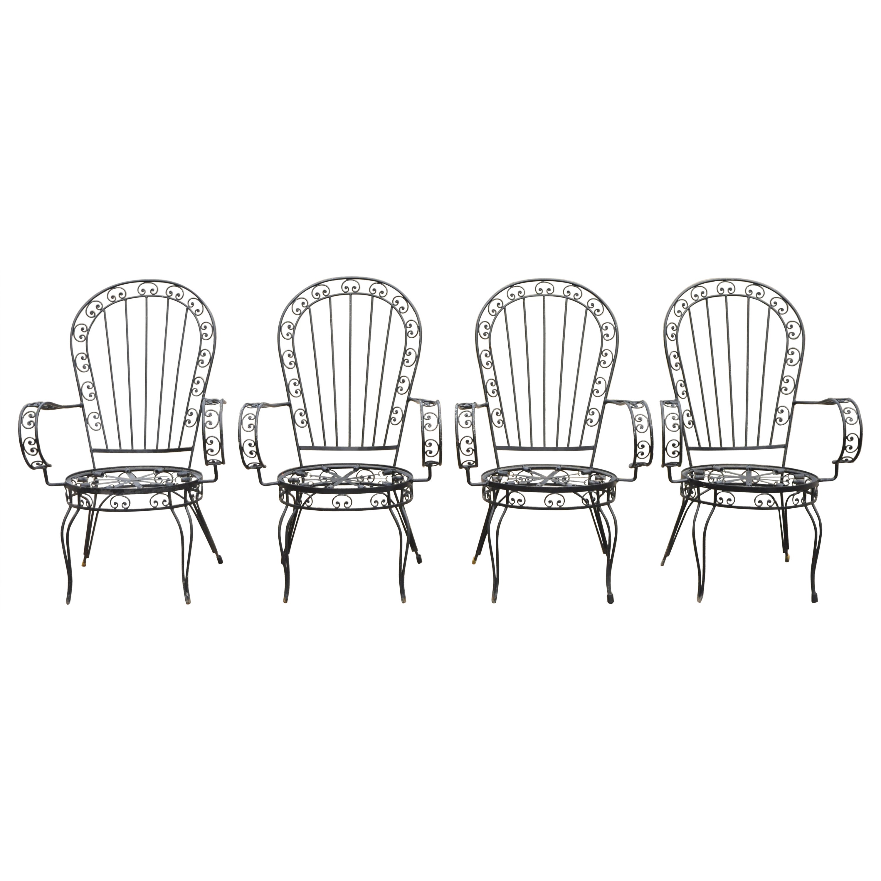 Vintage Italian Regency Wrought Iron Fan Back Sunroom Dining Chairs - Set of 4 For Sale