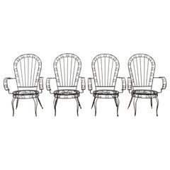 Vintage Italian Regency Wrought Iron Fan Back Sunroom Dining Chairs - Set of 4