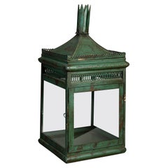 20th Century Regency Style Green Painted Tole Square Hanging Lantern