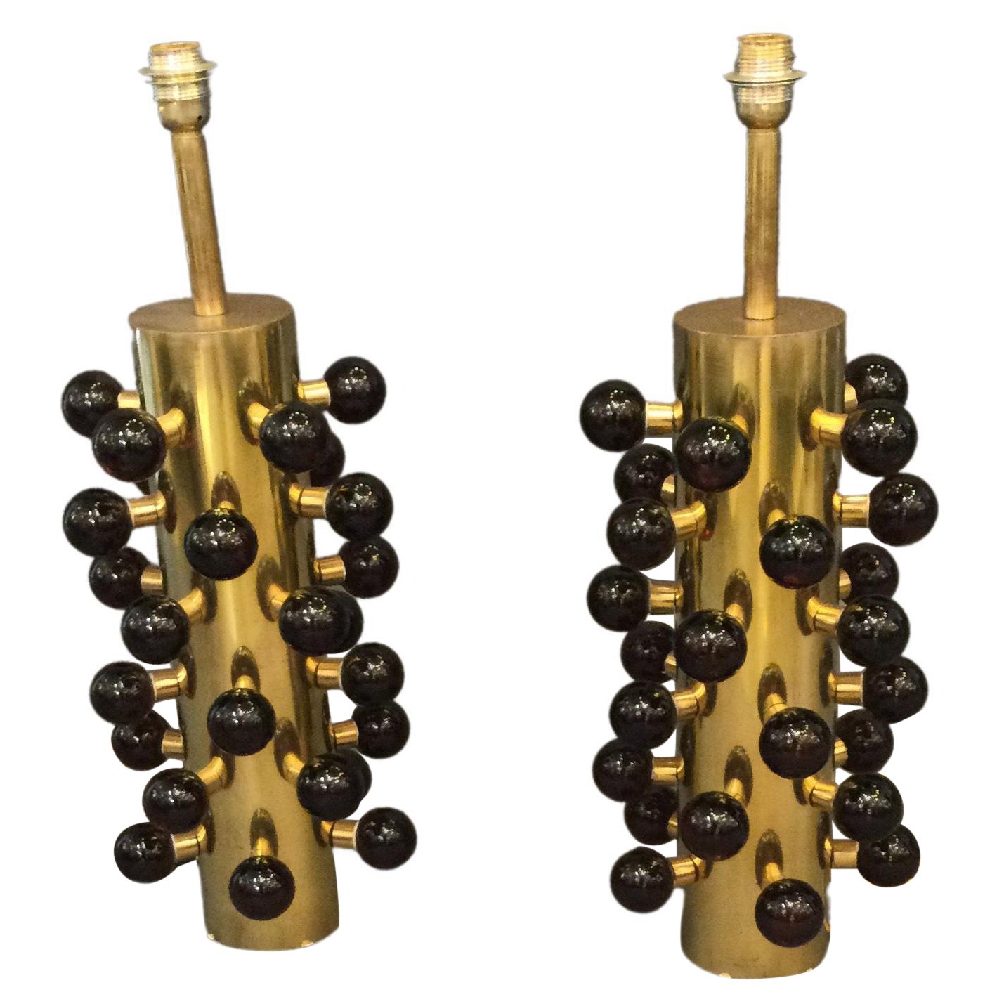 Pair of  Table Lamps with Murano Glass Spheres