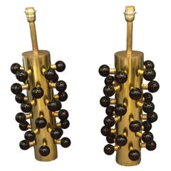 Pair of  Table Lamps with Murano Glass Spheres