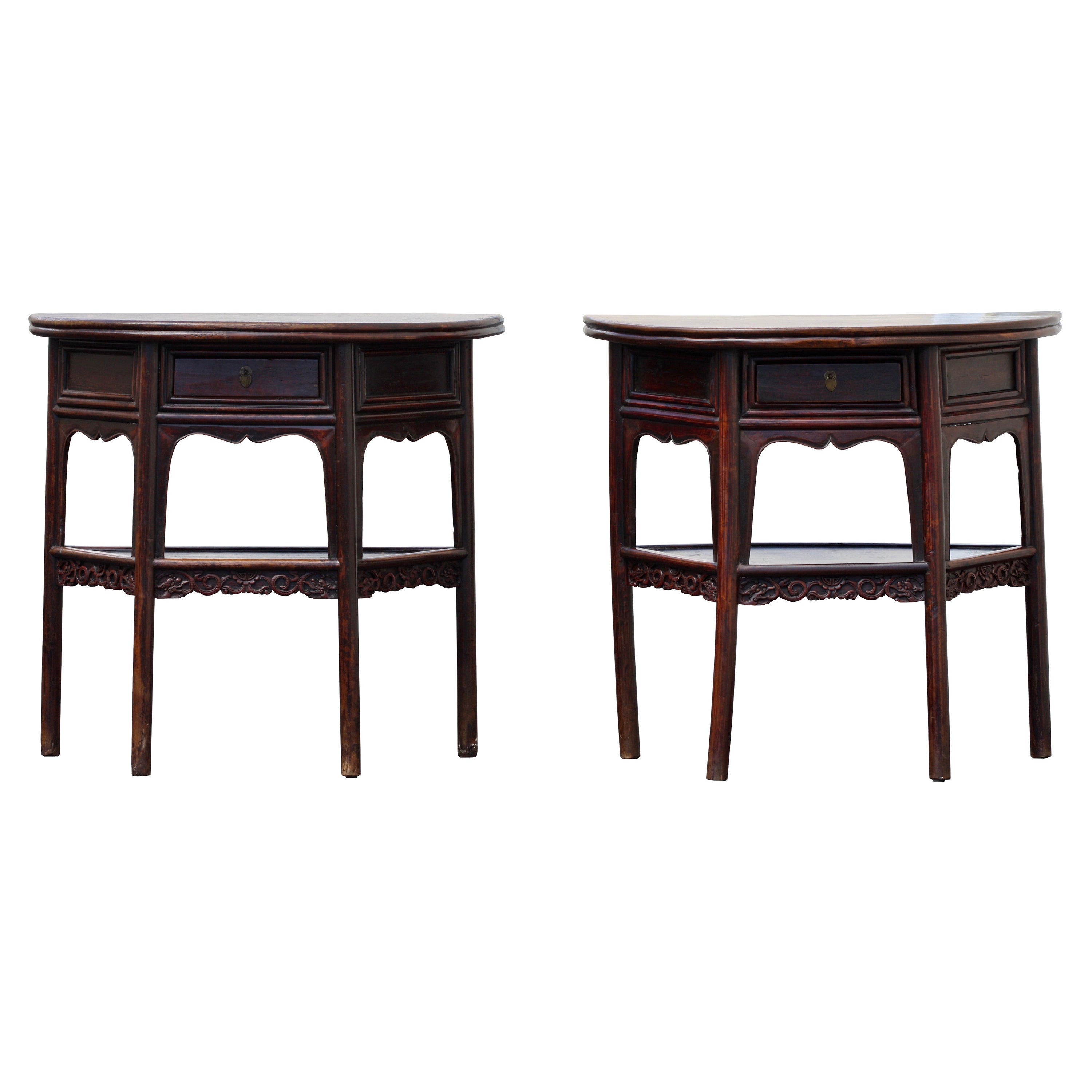 Most Attractive Pair of 18th Century Chinese Demi-Lune Tables