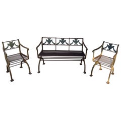 Used German Neoclassical Iron Garden Bench and Chairs after Karl Friderich Schinkel