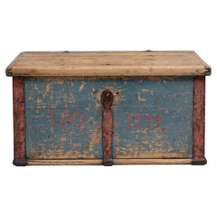 18th Century Northern Swedish Blue Folk Art Pine Chest