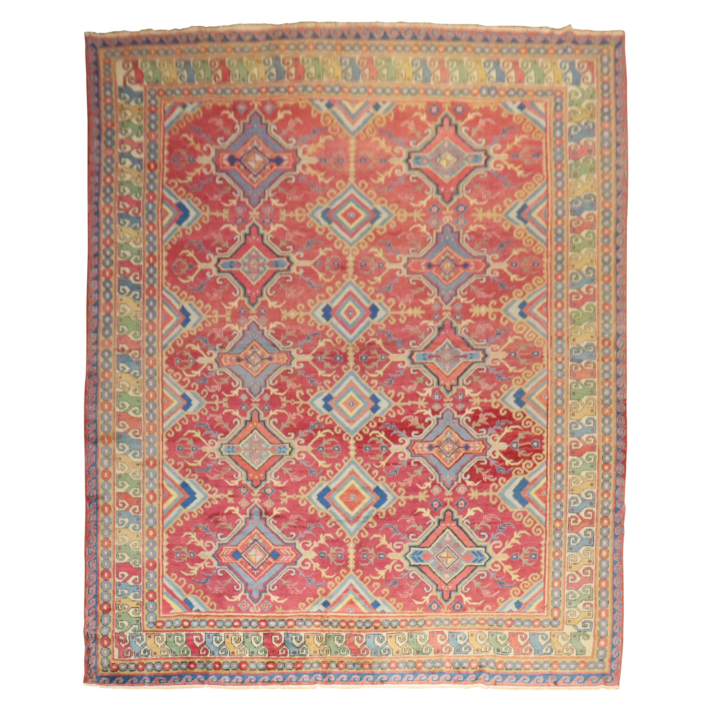 Strahlender farbenfroher indischer Vintage-Teppich in Zimmergröße