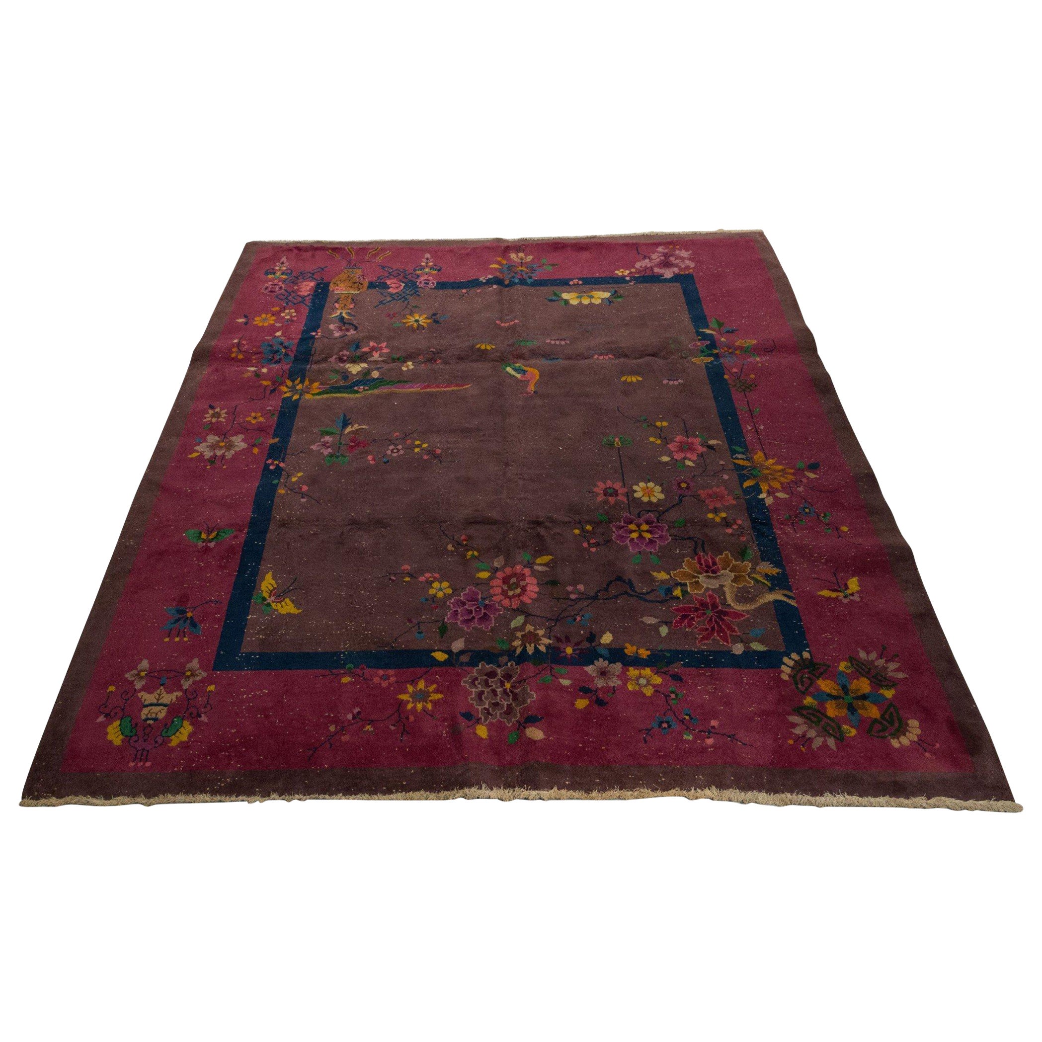 Chinese Art Deco Purple Area Rug For Sale
