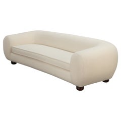 Jean Royère Style Custom Curved Sofa - Knoll Pearl Boucle with Ball Feet