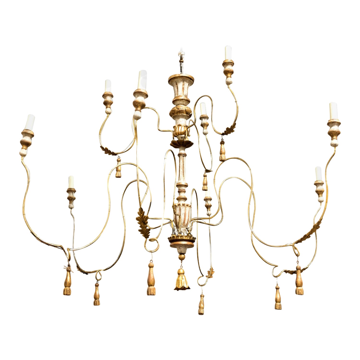 Two-Tier Painted and Parcel Gilt French Chandelier with Nine Lights
