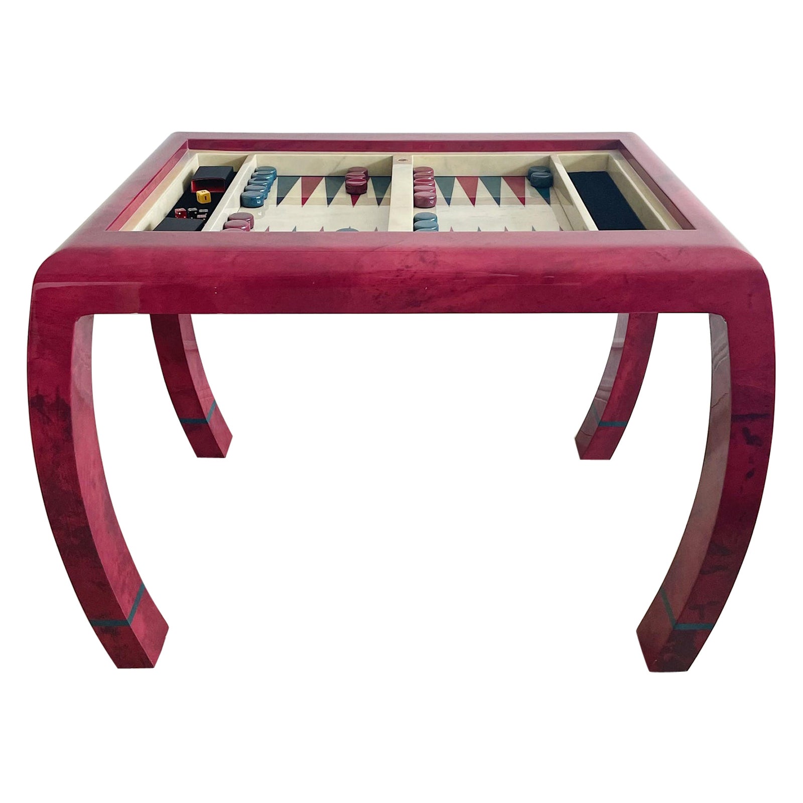 Enrique Garcel Vintage Red Goatskin Backgammon Checkers Game Table