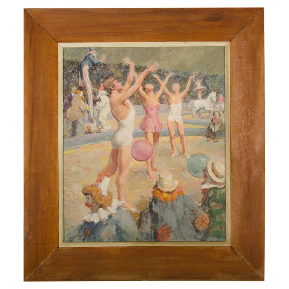 Edmund F. Ward (American, b.  1892 - d. 1990) "Gymnasts in Circus" painting. 
