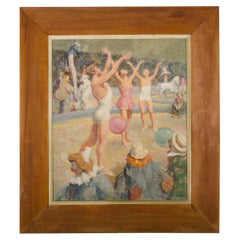 Vintage Edmund F. Ward (American, b.  1892 - d. 1990) "Gymnasts in Circus" painting. 