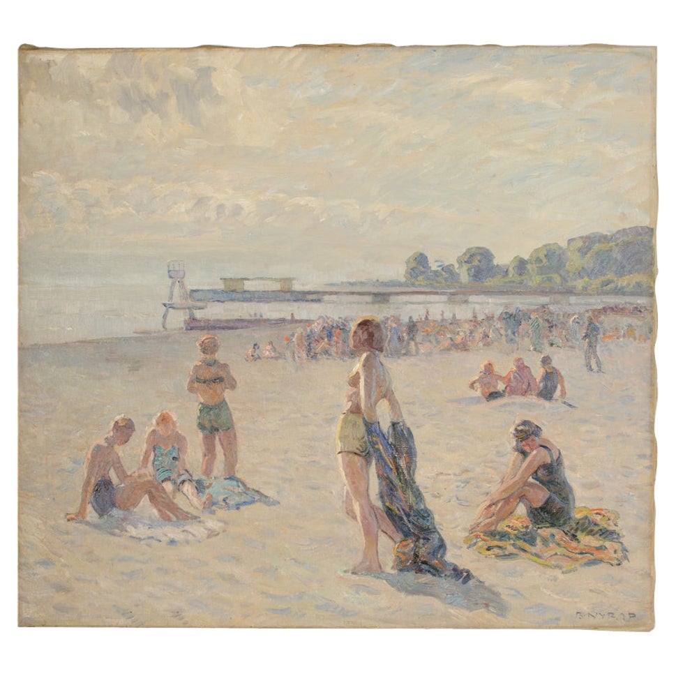 Borge Christoffer Nyrop (Danish, b. 1881 - d. 1948) "Beach in Blush" painting.  For Sale