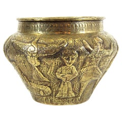 Egyptian Revival Grand Tour Planter in Hammered Brass