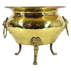 Arts & Crafts Brass Jardinière Planter With Lion Head Handles