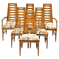 Vintage Mid Century Modern Walnut Tall Ladder Back Dining Chairs - Set of 6
