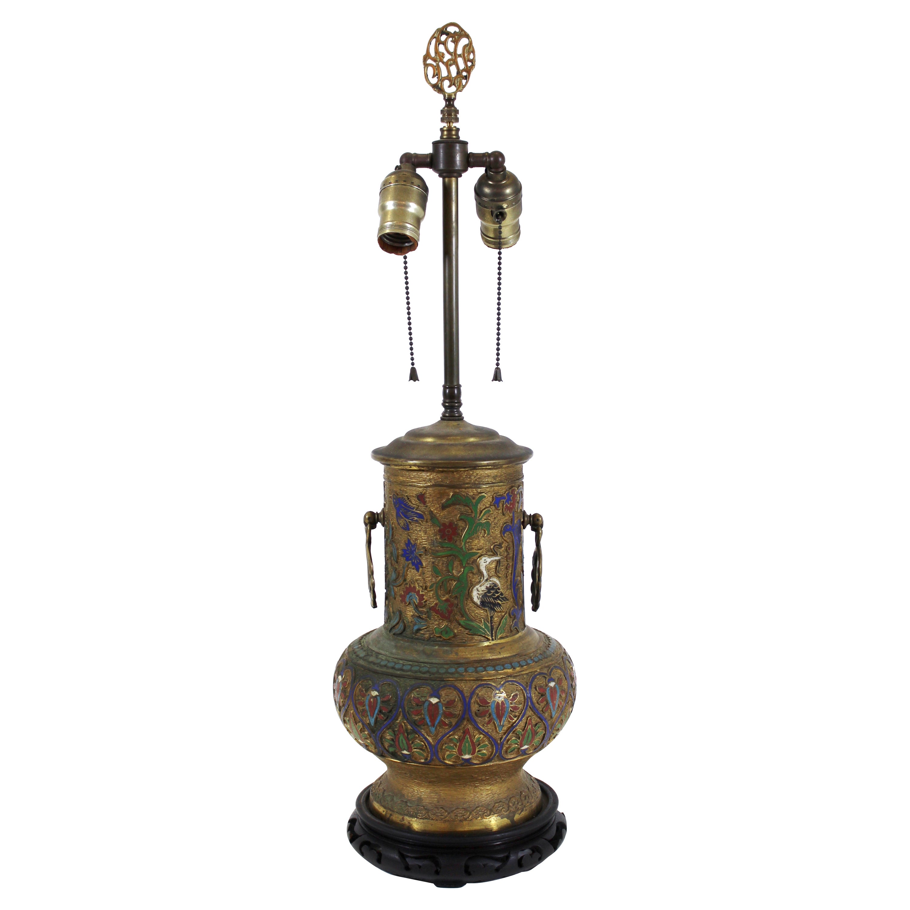 Asian Art Deco Champlevé Enamel Urn Table Lamp For Sale