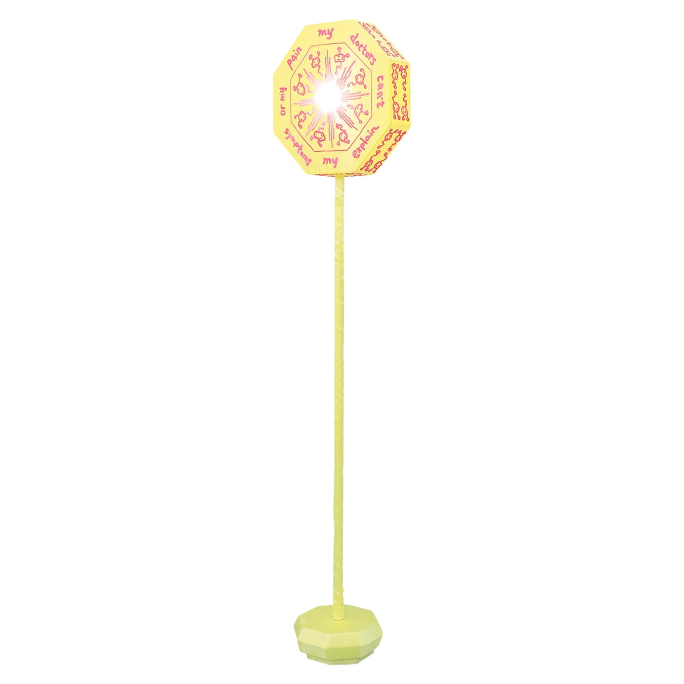 "Dopamine" Hand-Embroidered Yellow and Magenta Silk Floor Lamp For Sale