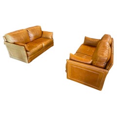 Pair of Leather Loveseats, France, 1970-80