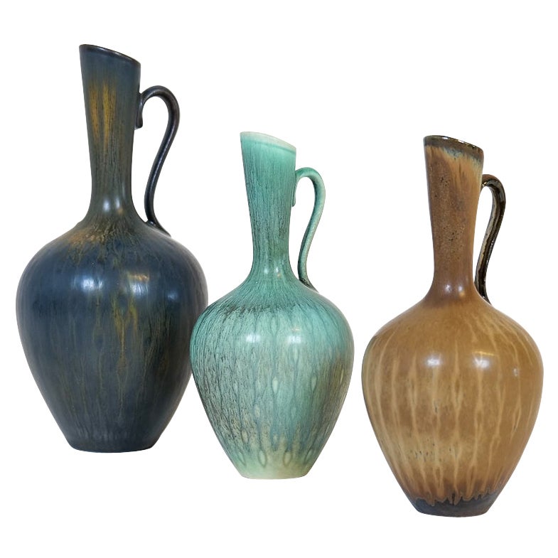 Midcentury Set of 3 Vases Rörstrand Gunnar Nylund Sweden For Sale
