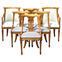 Vintage Italian Neoclassical Regency Cherry Wood Saber Leg Dining Chairs - Set of 6
