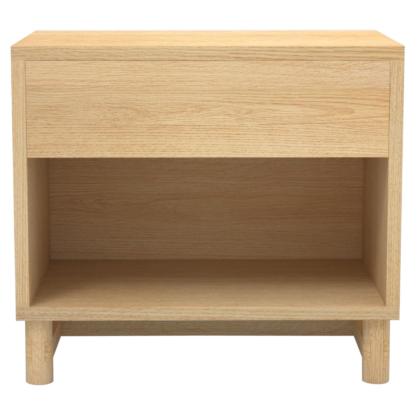 Table de chevet en bois de chêne avec un tiroir de type « 1 » et une étagère inférieure en laque de chêne transparente