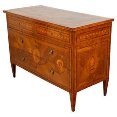 Italian Neoclassical Period 1800s Fruitwood Four-Drawer Commode with Marquetry