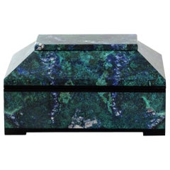 Contemporary Blue Green Azurite Malachite Box with Hinged Lid