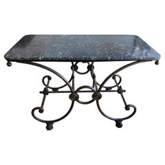 19th Century French Provincial Butchers Table with Steel Base and Marble Top